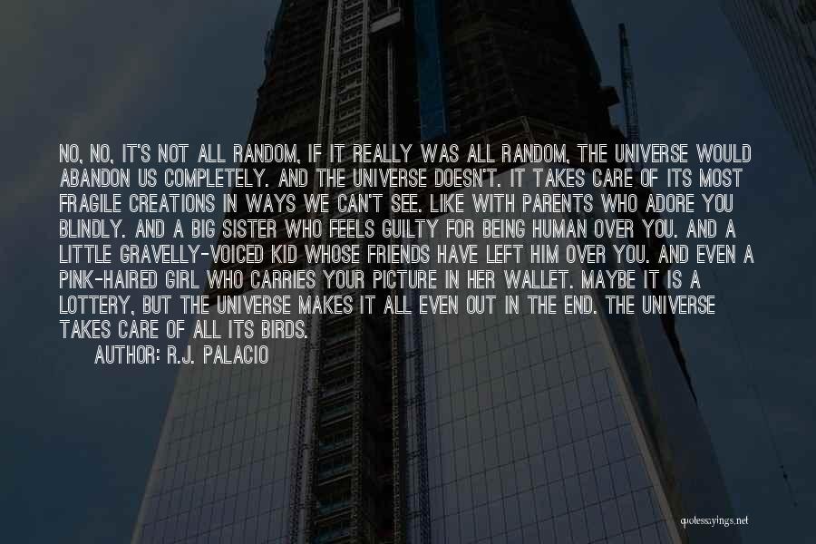 R.J. Palacio Quotes: No, No, It's Not All Random, If It Really Was All Random, The Universe Would Abandon Us Completely. And The