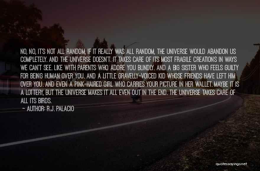 R.J. Palacio Quotes: No, No, It's Not All Random, If It Really Was All Random, The Universe Would Abandon Us Completely. And The