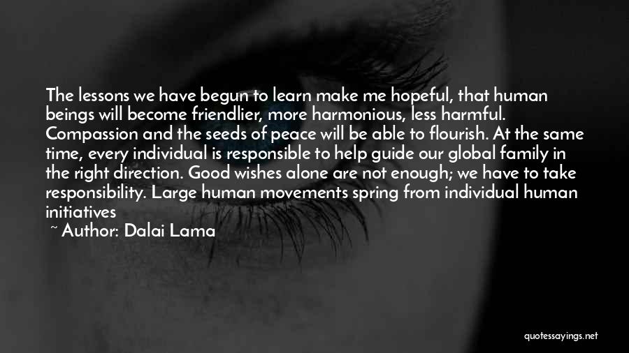 Dalai Lama Quotes: The Lessons We Have Begun To Learn Make Me Hopeful, That Human Beings Will Become Friendlier, More Harmonious, Less Harmful.