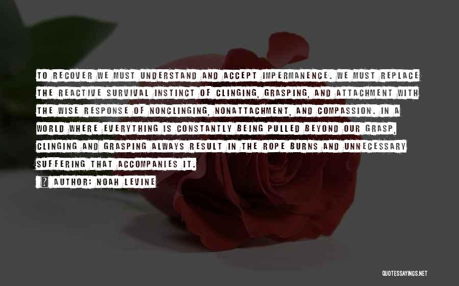 Noah Levine Quotes: To Recover We Must Understand And Accept Impermanence. We Must Replace The Reactive Survival Instinct Of Clinging, Grasping, And Attachment