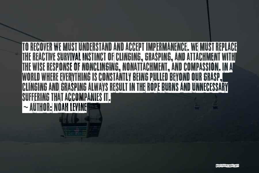 Noah Levine Quotes: To Recover We Must Understand And Accept Impermanence. We Must Replace The Reactive Survival Instinct Of Clinging, Grasping, And Attachment