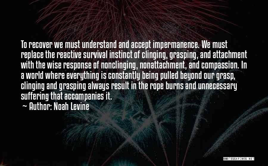 Noah Levine Quotes: To Recover We Must Understand And Accept Impermanence. We Must Replace The Reactive Survival Instinct Of Clinging, Grasping, And Attachment