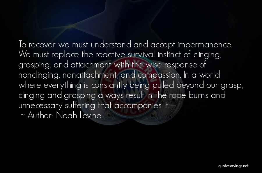 Noah Levine Quotes: To Recover We Must Understand And Accept Impermanence. We Must Replace The Reactive Survival Instinct Of Clinging, Grasping, And Attachment