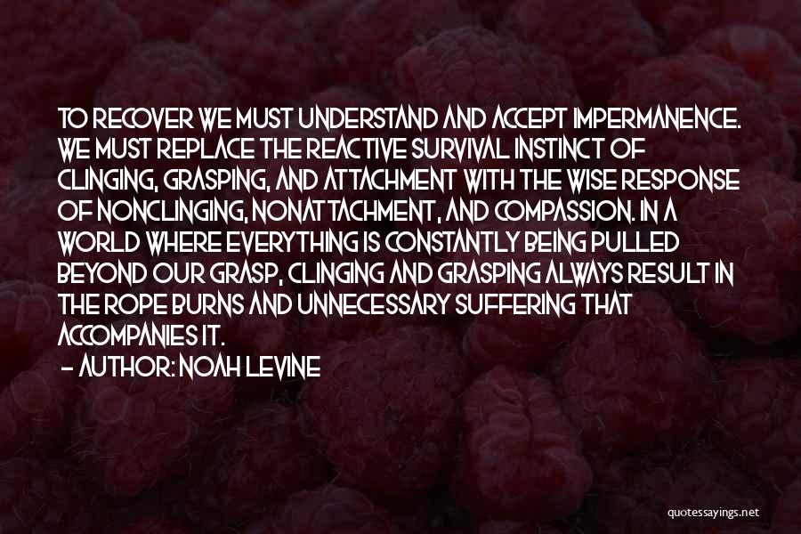 Noah Levine Quotes: To Recover We Must Understand And Accept Impermanence. We Must Replace The Reactive Survival Instinct Of Clinging, Grasping, And Attachment