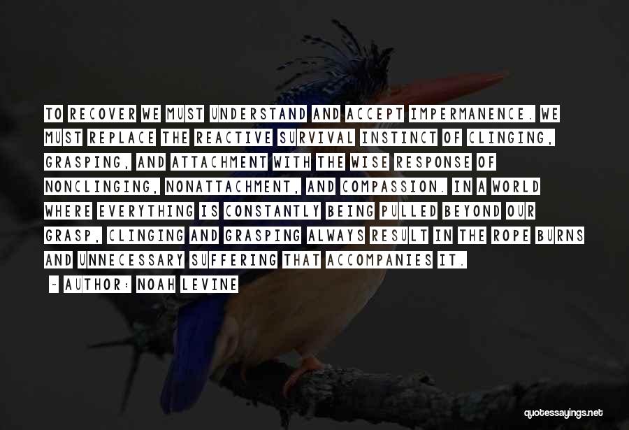 Noah Levine Quotes: To Recover We Must Understand And Accept Impermanence. We Must Replace The Reactive Survival Instinct Of Clinging, Grasping, And Attachment