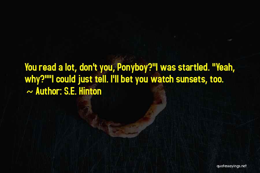 S.E. Hinton Quotes: You Read A Lot, Don't You, Ponyboy?i Was Startled. Yeah, Why?i Could Just Tell. I'll Bet You Watch Sunsets, Too.