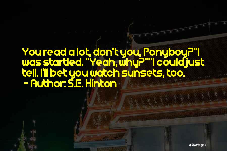 S.E. Hinton Quotes: You Read A Lot, Don't You, Ponyboy?i Was Startled. Yeah, Why?i Could Just Tell. I'll Bet You Watch Sunsets, Too.