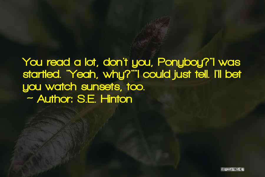 S.E. Hinton Quotes: You Read A Lot, Don't You, Ponyboy?i Was Startled. Yeah, Why?i Could Just Tell. I'll Bet You Watch Sunsets, Too.