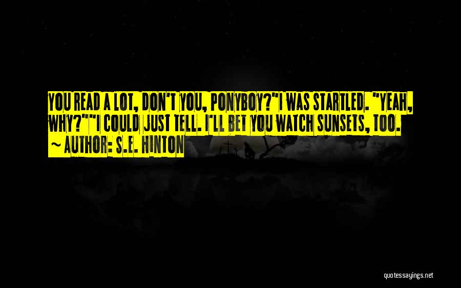 S.E. Hinton Quotes: You Read A Lot, Don't You, Ponyboy?i Was Startled. Yeah, Why?i Could Just Tell. I'll Bet You Watch Sunsets, Too.