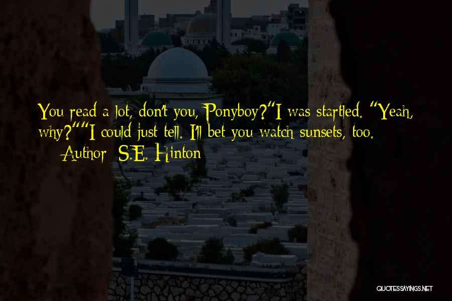 S.E. Hinton Quotes: You Read A Lot, Don't You, Ponyboy?i Was Startled. Yeah, Why?i Could Just Tell. I'll Bet You Watch Sunsets, Too.