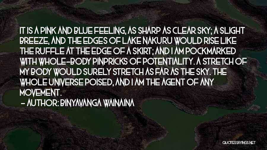 Binyavanga Wainaina Quotes: It Is A Pink And Blue Feeling, As Sharp As Clear Sky; A Slight Breeze, And The Edges Of Lake