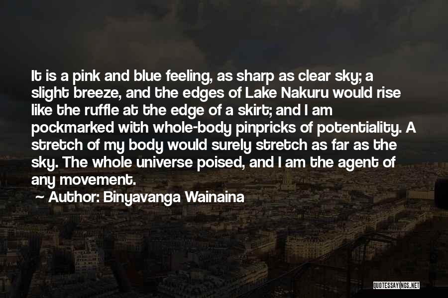 Binyavanga Wainaina Quotes: It Is A Pink And Blue Feeling, As Sharp As Clear Sky; A Slight Breeze, And The Edges Of Lake