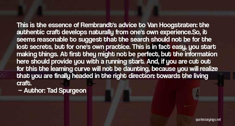 Tad Spurgeon Quotes: This Is The Essence Of Rembrandt's Advice To Van Hoogstraten: The Authentic Craft Develops Naturally From One's Own Experience.so, It