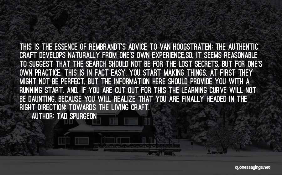 Tad Spurgeon Quotes: This Is The Essence Of Rembrandt's Advice To Van Hoogstraten: The Authentic Craft Develops Naturally From One's Own Experience.so, It