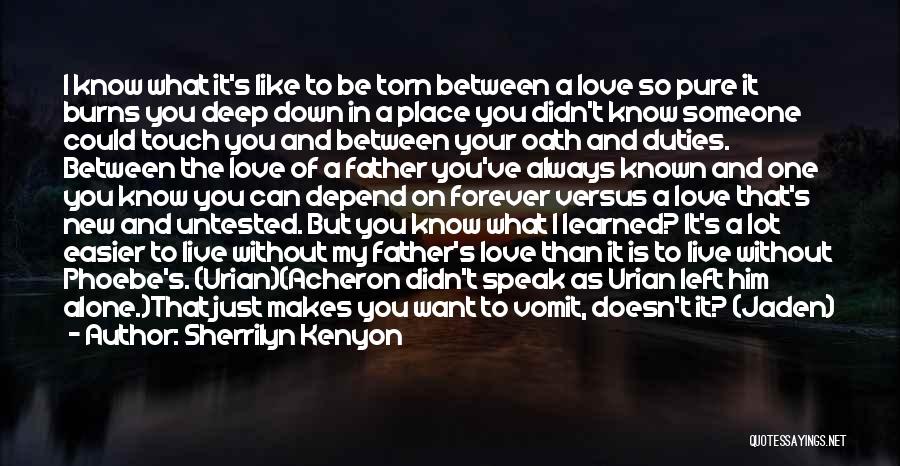 Sherrilyn Kenyon Quotes: I Know What It's Like To Be Torn Between A Love So Pure It Burns You Deep Down In A