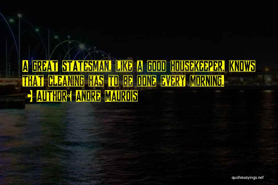 Andre Maurois Quotes: A Great Statesman, Like A Good Housekeeper, Knows That Cleaning Has To Be Done Every Morning.