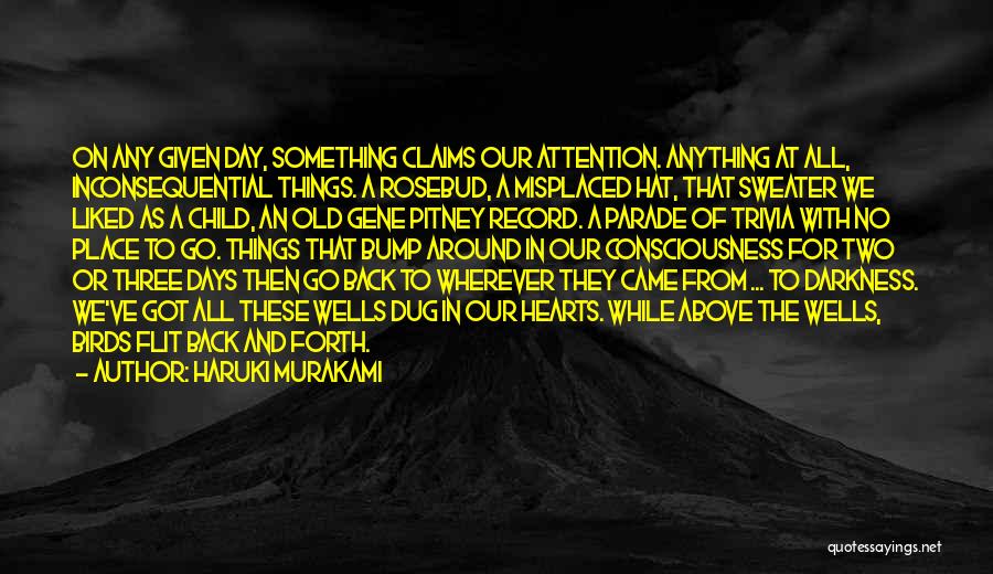 Haruki Murakami Quotes: On Any Given Day, Something Claims Our Attention. Anything At All, Inconsequential Things. A Rosebud, A Misplaced Hat, That Sweater