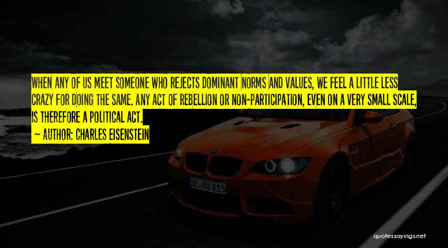 Charles Eisenstein Quotes: When Any Of Us Meet Someone Who Rejects Dominant Norms And Values, We Feel A Little Less Crazy For Doing