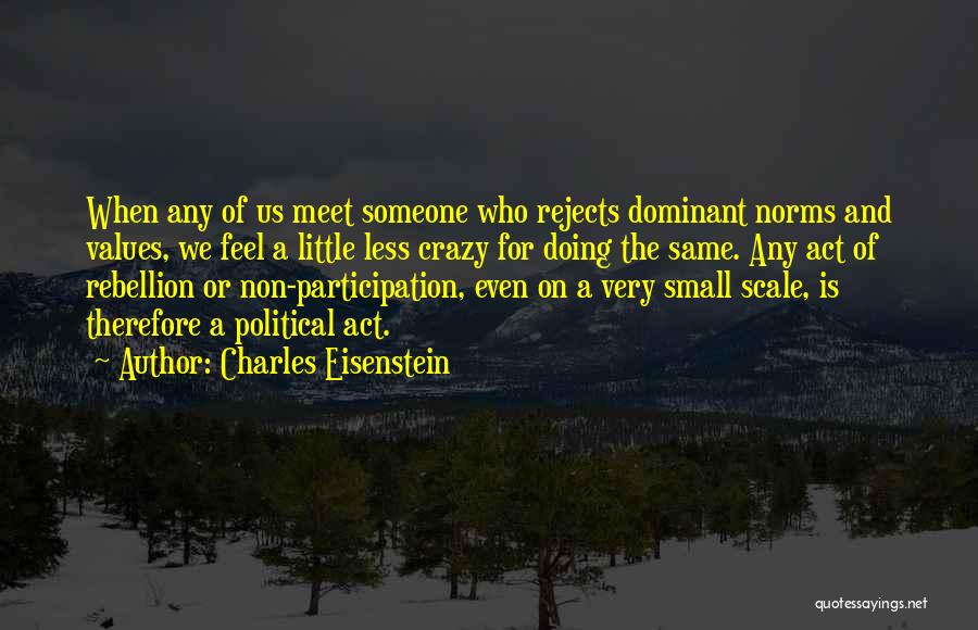 Charles Eisenstein Quotes: When Any Of Us Meet Someone Who Rejects Dominant Norms And Values, We Feel A Little Less Crazy For Doing