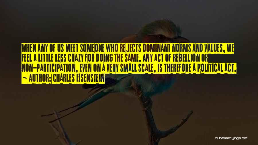 Charles Eisenstein Quotes: When Any Of Us Meet Someone Who Rejects Dominant Norms And Values, We Feel A Little Less Crazy For Doing