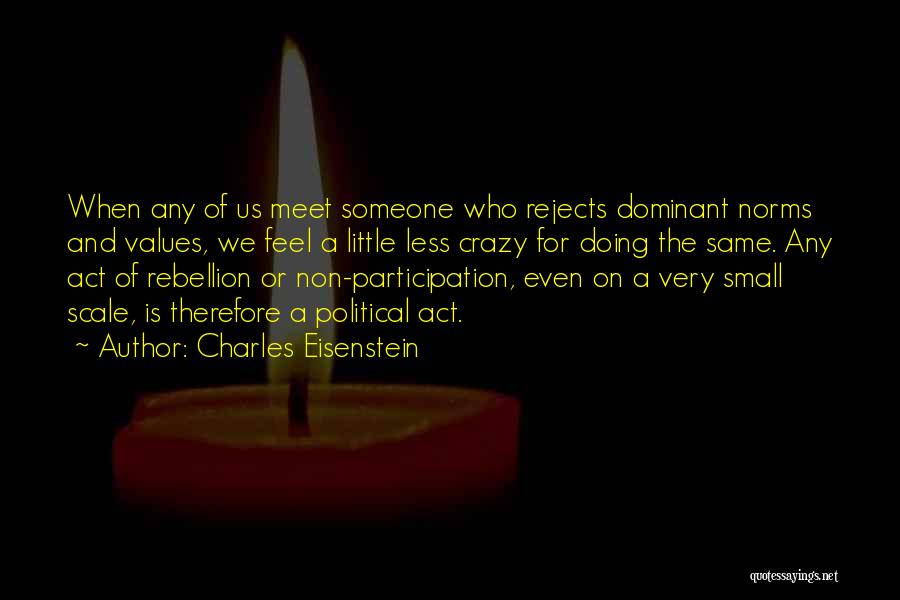 Charles Eisenstein Quotes: When Any Of Us Meet Someone Who Rejects Dominant Norms And Values, We Feel A Little Less Crazy For Doing