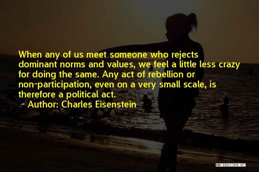 Charles Eisenstein Quotes: When Any Of Us Meet Someone Who Rejects Dominant Norms And Values, We Feel A Little Less Crazy For Doing