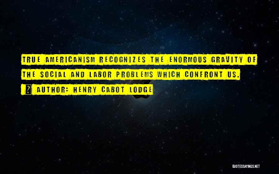 Henry Cabot Lodge Quotes: True Americanism Recognizes The Enormous Gravity Of The Social And Labor Problems Which Confront Us.