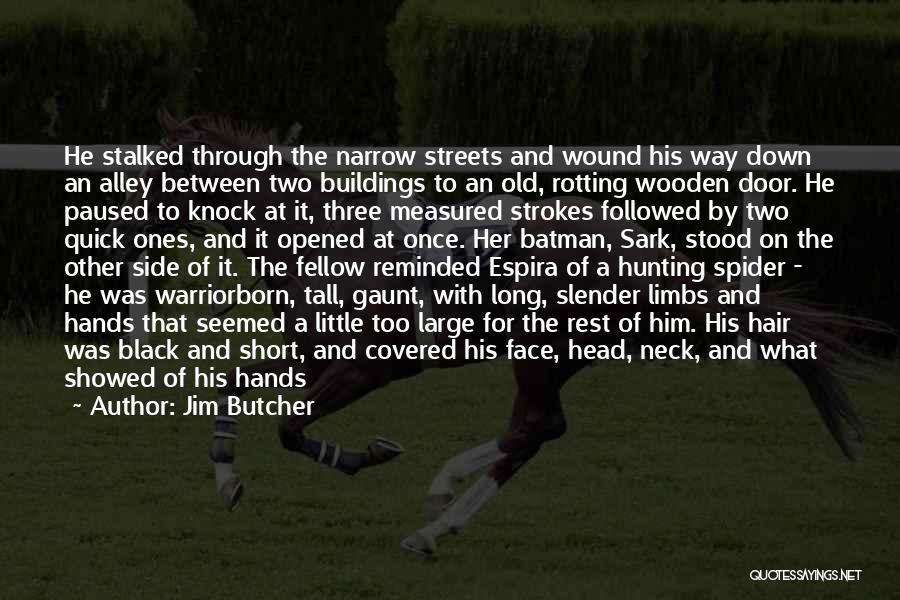 Jim Butcher Quotes: He Stalked Through The Narrow Streets And Wound His Way Down An Alley Between Two Buildings To An Old, Rotting