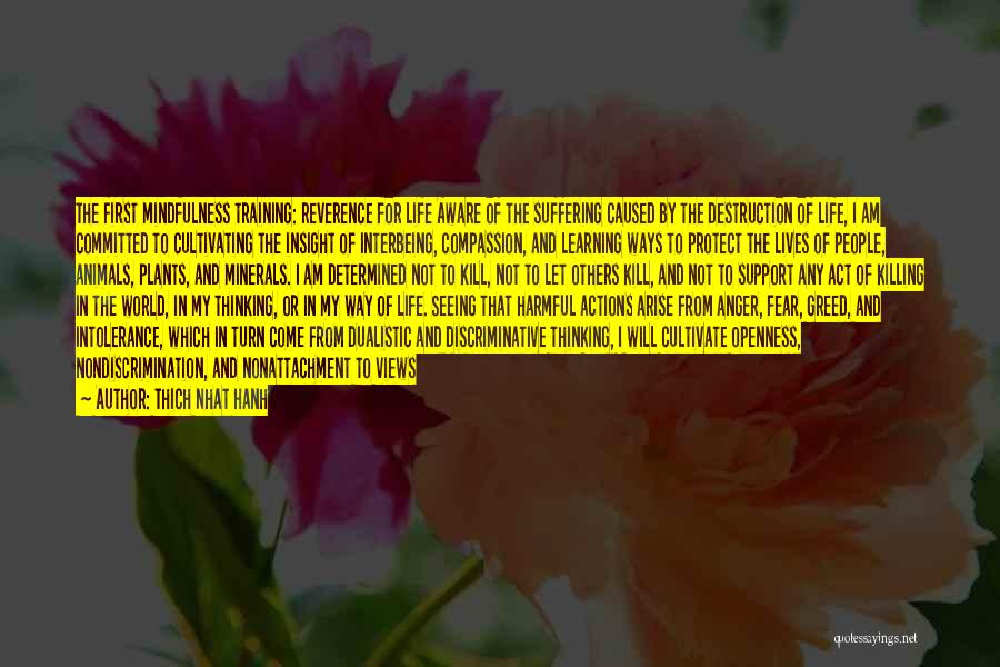 Thich Nhat Hanh Quotes: The First Mindfulness Training: Reverence For Life Aware Of The Suffering Caused By The Destruction Of Life, I Am Committed