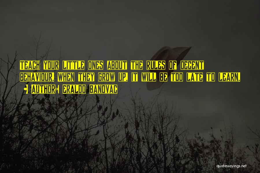 Eraldo Banovac Quotes: Teach Your Little Ones About The Rules Of Decent Behaviour. When They Grow Up, It Will Be Too Late To