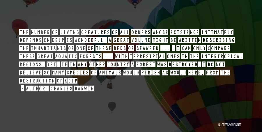 Charles Darwin Quotes: The Number Of Living Creatures Of All Orders Whose Existence Intimately Depends On Kelp Is Wonderful. A Great Volume Might