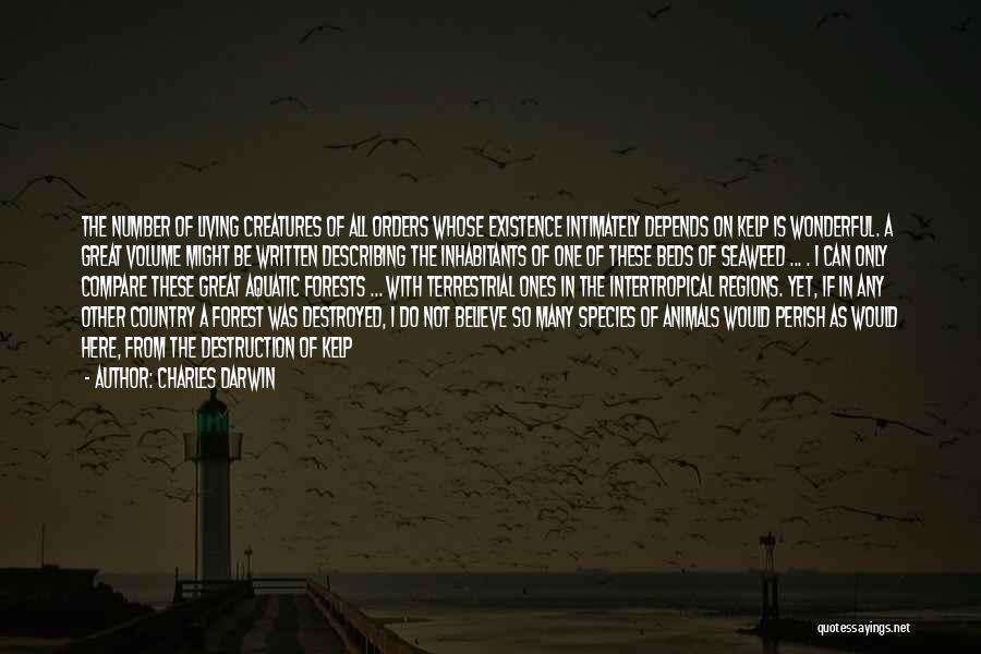 Charles Darwin Quotes: The Number Of Living Creatures Of All Orders Whose Existence Intimately Depends On Kelp Is Wonderful. A Great Volume Might