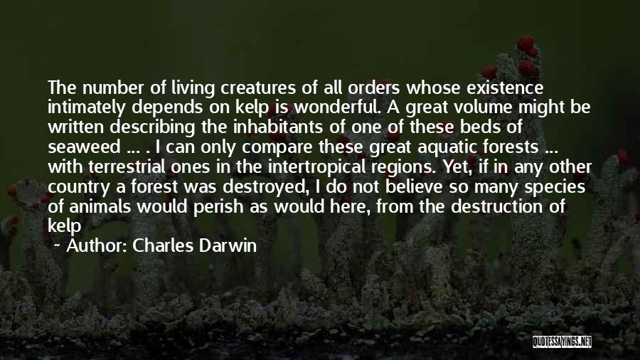 Charles Darwin Quotes: The Number Of Living Creatures Of All Orders Whose Existence Intimately Depends On Kelp Is Wonderful. A Great Volume Might