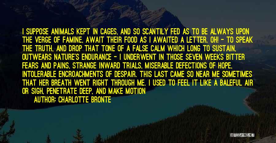 Charlotte Bronte Quotes: I Suppose Animals Kept In Cages, And So Scantily Fed As To Be Always Upon The Verge Of Famine, Await