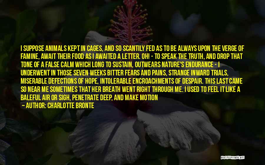 Charlotte Bronte Quotes: I Suppose Animals Kept In Cages, And So Scantily Fed As To Be Always Upon The Verge Of Famine, Await