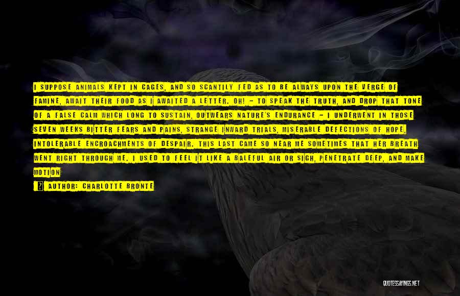 Charlotte Bronte Quotes: I Suppose Animals Kept In Cages, And So Scantily Fed As To Be Always Upon The Verge Of Famine, Await