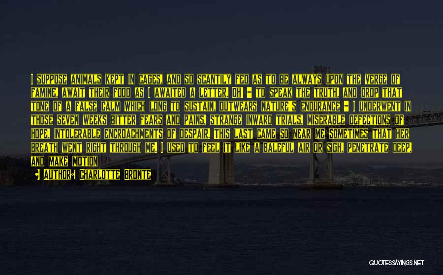 Charlotte Bronte Quotes: I Suppose Animals Kept In Cages, And So Scantily Fed As To Be Always Upon The Verge Of Famine, Await