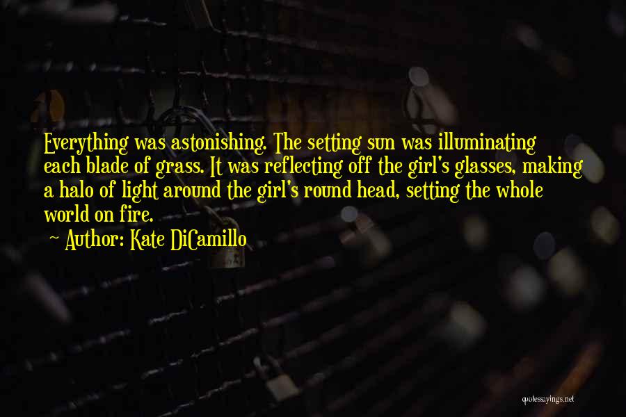 Kate DiCamillo Quotes: Everything Was Astonishing. The Setting Sun Was Illuminating Each Blade Of Grass. It Was Reflecting Off The Girl's Glasses, Making