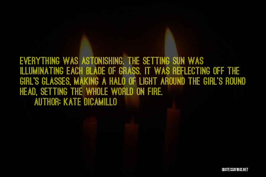 Kate DiCamillo Quotes: Everything Was Astonishing. The Setting Sun Was Illuminating Each Blade Of Grass. It Was Reflecting Off The Girl's Glasses, Making