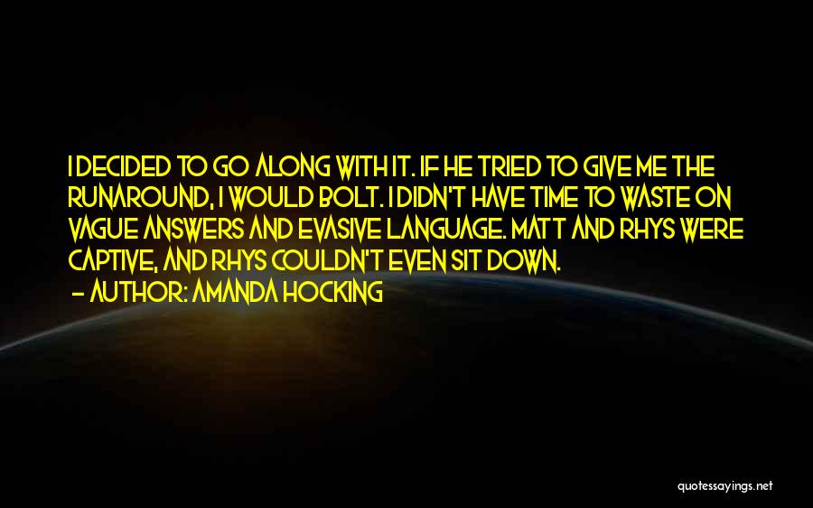 Amanda Hocking Quotes: I Decided To Go Along With It. If He Tried To Give Me The Runaround, I Would Bolt. I Didn't