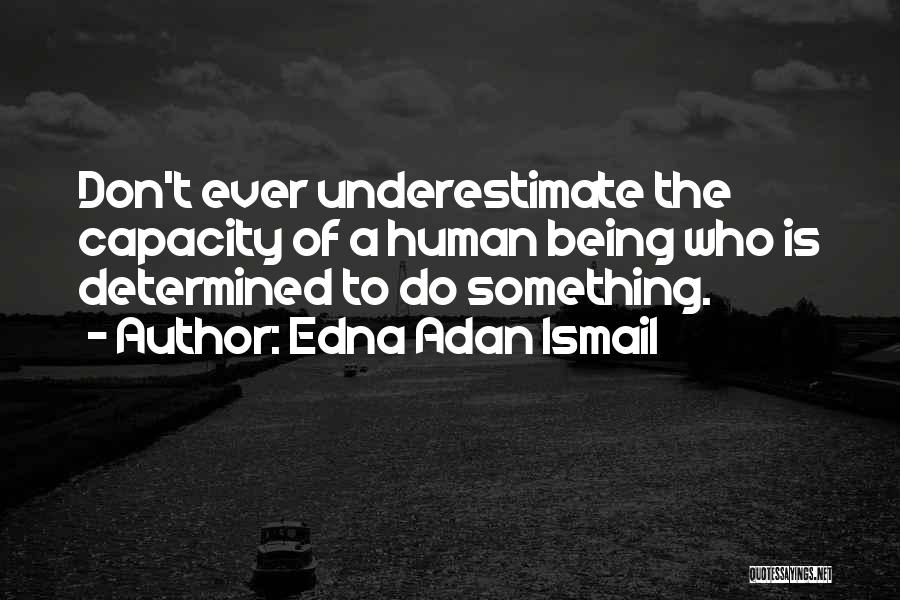 Edna Adan Ismail Quotes: Don't Ever Underestimate The Capacity Of A Human Being Who Is Determined To Do Something.