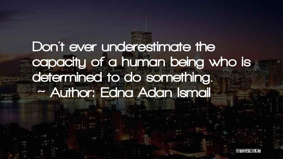 Edna Adan Ismail Quotes: Don't Ever Underestimate The Capacity Of A Human Being Who Is Determined To Do Something.