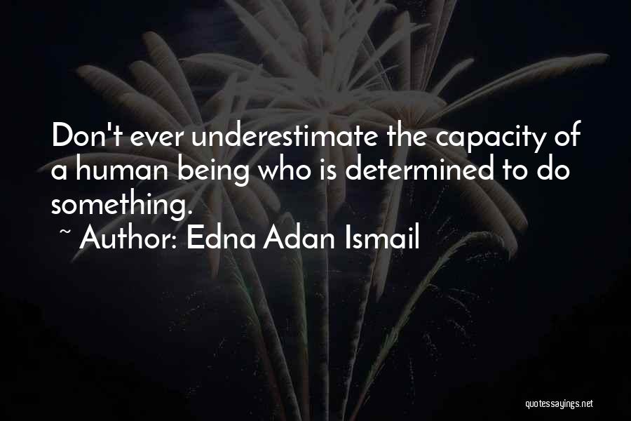 Edna Adan Ismail Quotes: Don't Ever Underestimate The Capacity Of A Human Being Who Is Determined To Do Something.