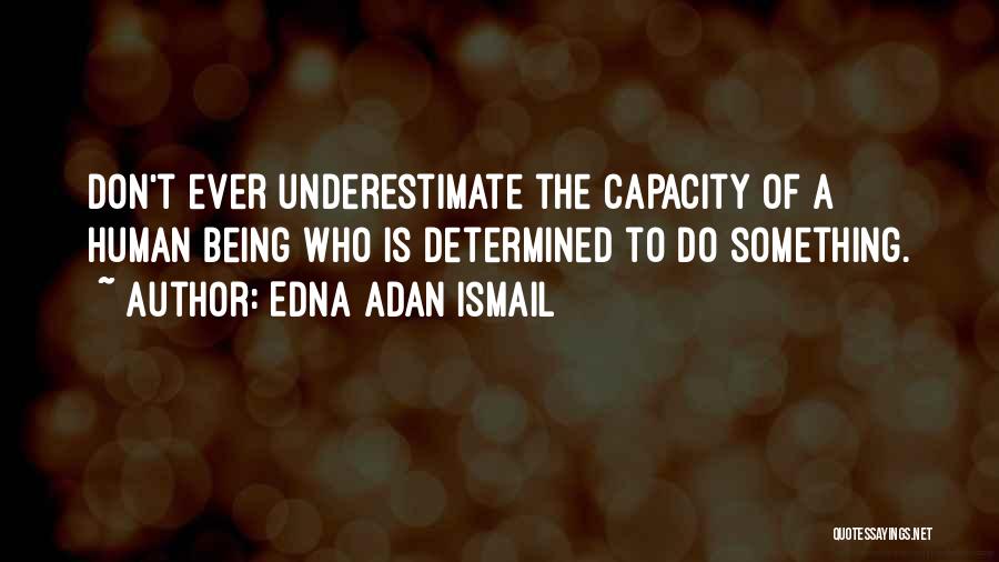 Edna Adan Ismail Quotes: Don't Ever Underestimate The Capacity Of A Human Being Who Is Determined To Do Something.