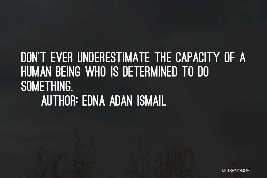 Edna Adan Ismail Quotes: Don't Ever Underestimate The Capacity Of A Human Being Who Is Determined To Do Something.