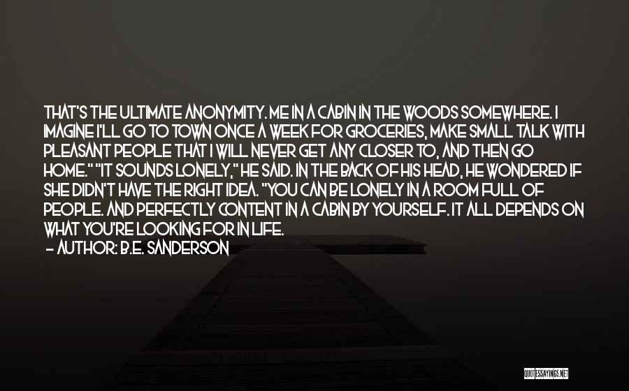 B.E. Sanderson Quotes: That's The Ultimate Anonymity. Me In A Cabin In The Woods Somewhere. I Imagine I'll Go To Town Once A