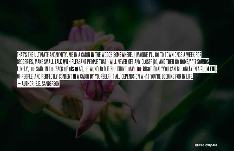 B.E. Sanderson Quotes: That's The Ultimate Anonymity. Me In A Cabin In The Woods Somewhere. I Imagine I'll Go To Town Once A