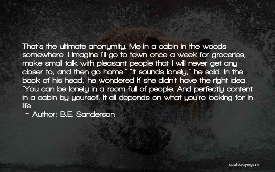 B.E. Sanderson Quotes: That's The Ultimate Anonymity. Me In A Cabin In The Woods Somewhere. I Imagine I'll Go To Town Once A