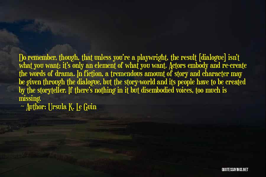 Ursula K. Le Guin Quotes: Do Remember, Though, That Unless You're A Playwright, The Result [dialogue] Isn't What You Want; It's Only An Element Of