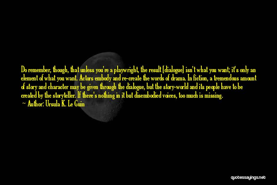 Ursula K. Le Guin Quotes: Do Remember, Though, That Unless You're A Playwright, The Result [dialogue] Isn't What You Want; It's Only An Element Of
